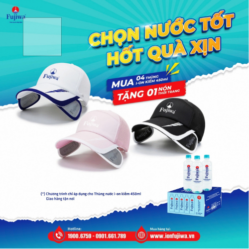 Combo 4 Thùng 450ml Nước Ion Kiềm Cao Cấp Fujiwa Tặng 1 Nón Thời Trang